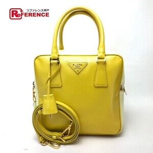 PRADA Bicolor Saffiano Vernice Handbag Leather Yellow